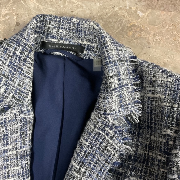 Elie Tahari Blue and White Tweed Blazer Size 2 - Picture 6 of 14